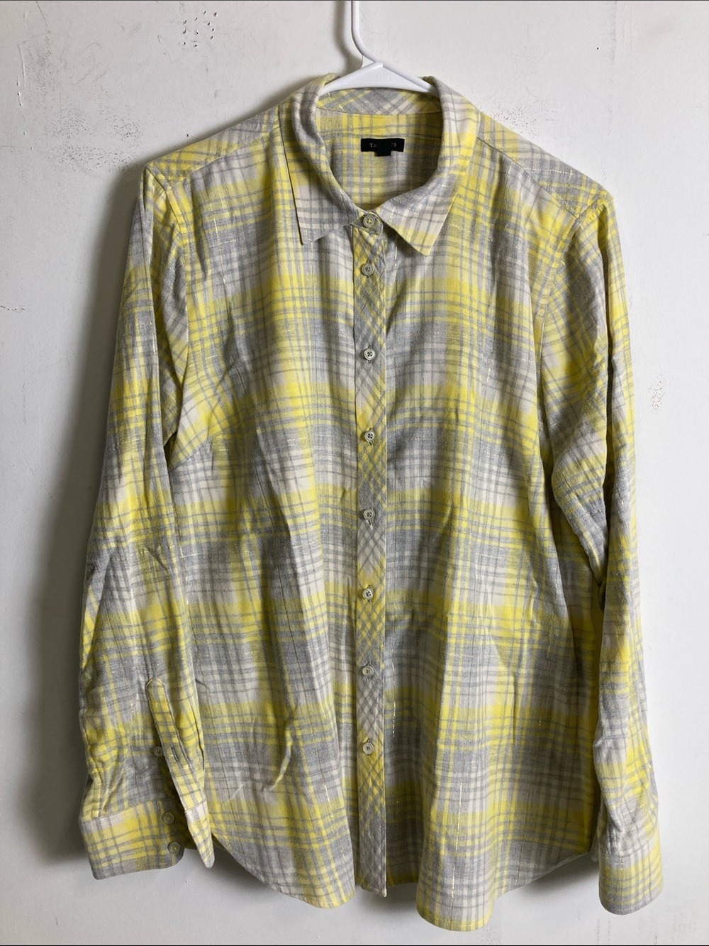 Talbots Yellow and Gray Plaid Button-Down Shirt